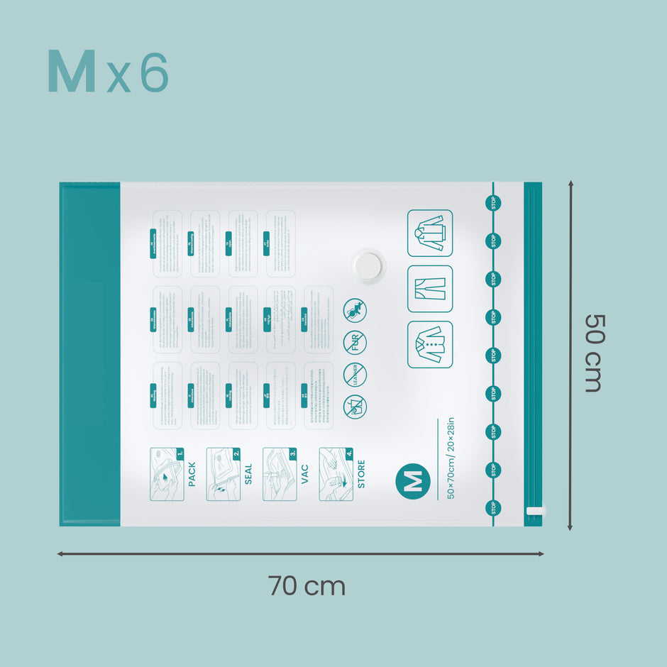 Vacuümzakken - Set van 6 - 70 x 50 cm - Herbruikbaar - Transparant
