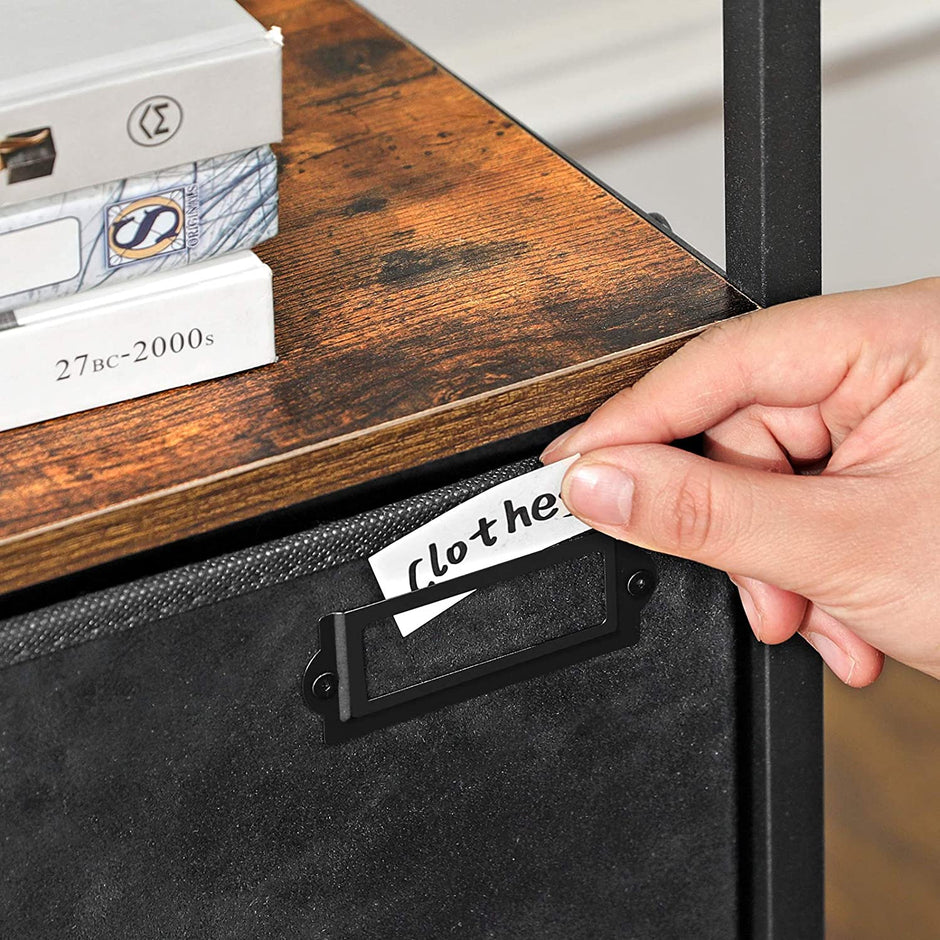 Nachtkastje met 1 diepe lade en 2 planken – Vintage bruin & zwart – Metalen frame