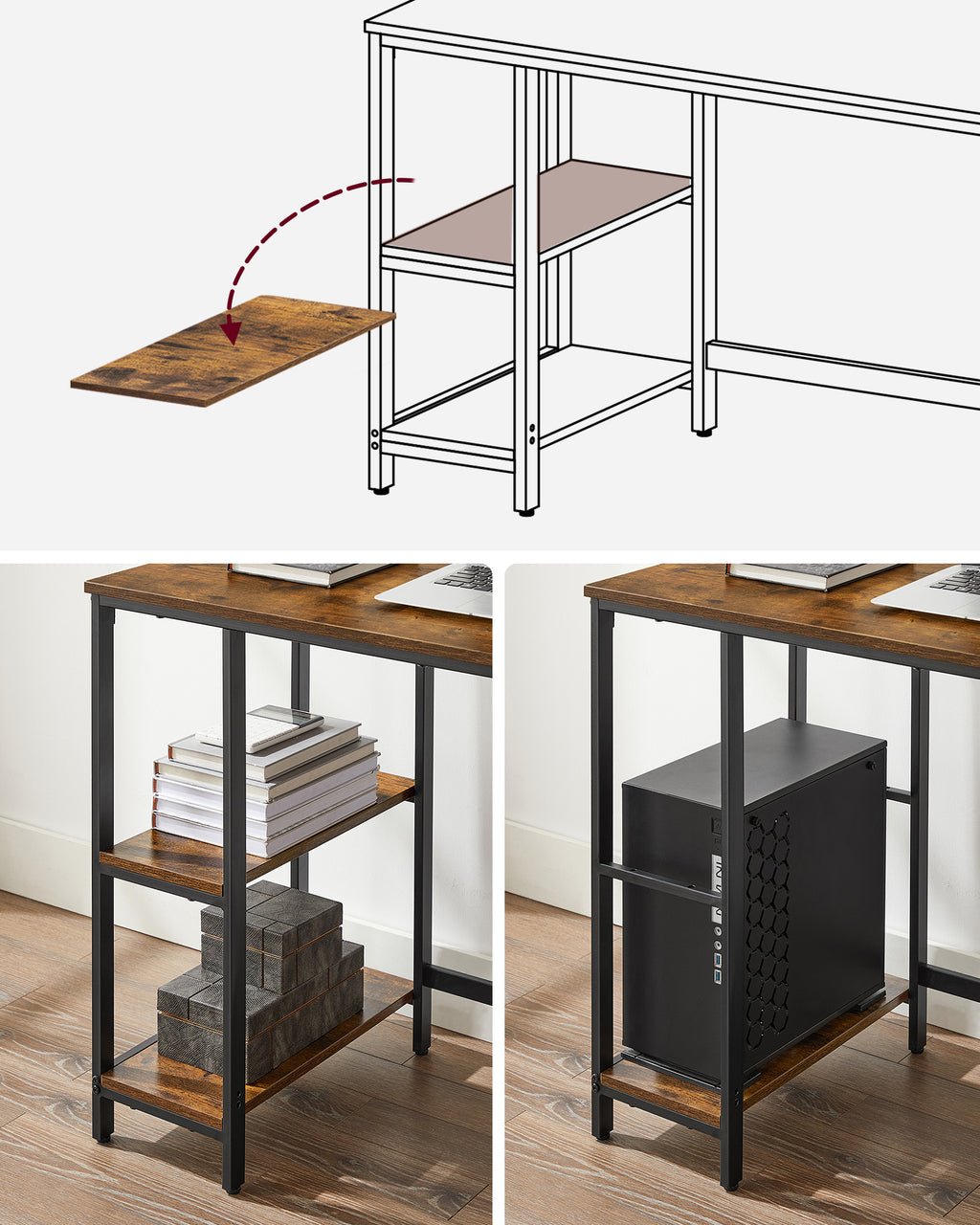 Bureau – industrieel look – met 2 planken