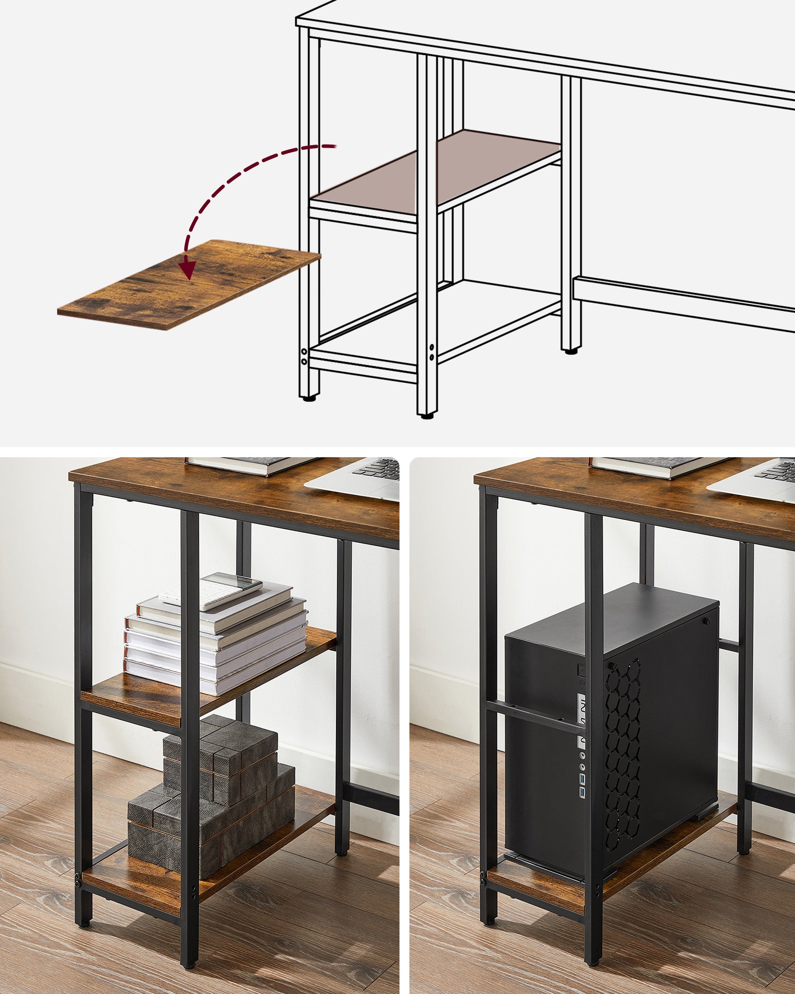 Bureau – industrieel look – met 2 planken