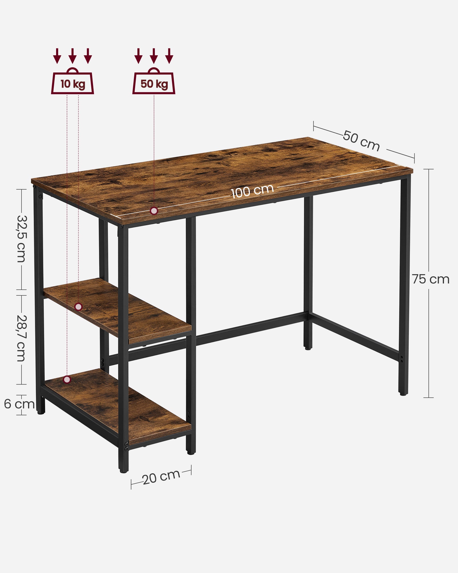 Bureau – industrieel look – met 2 planken