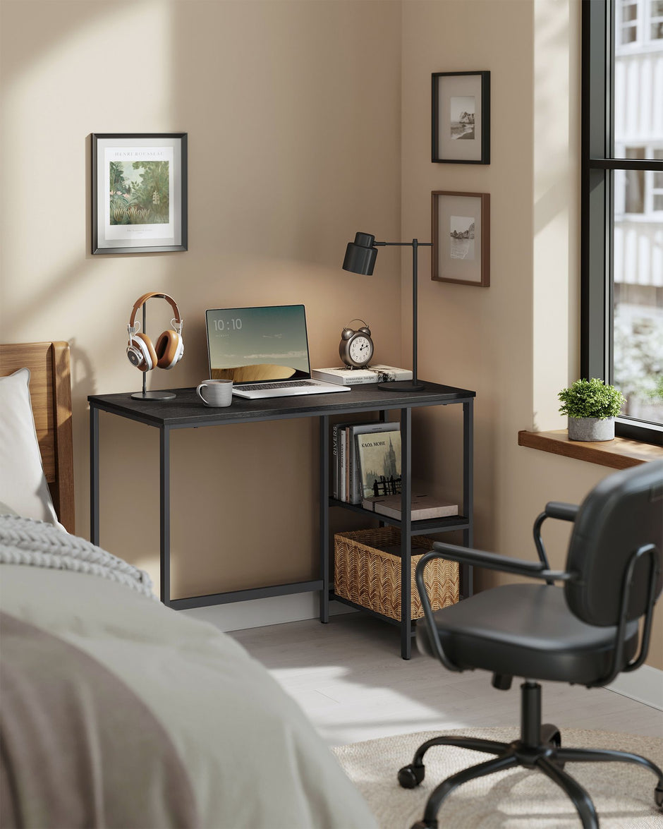 Bureau – 50 x 100 cm – Met 2 planken voor extra opbergruimte – Esdoornwit – Staal