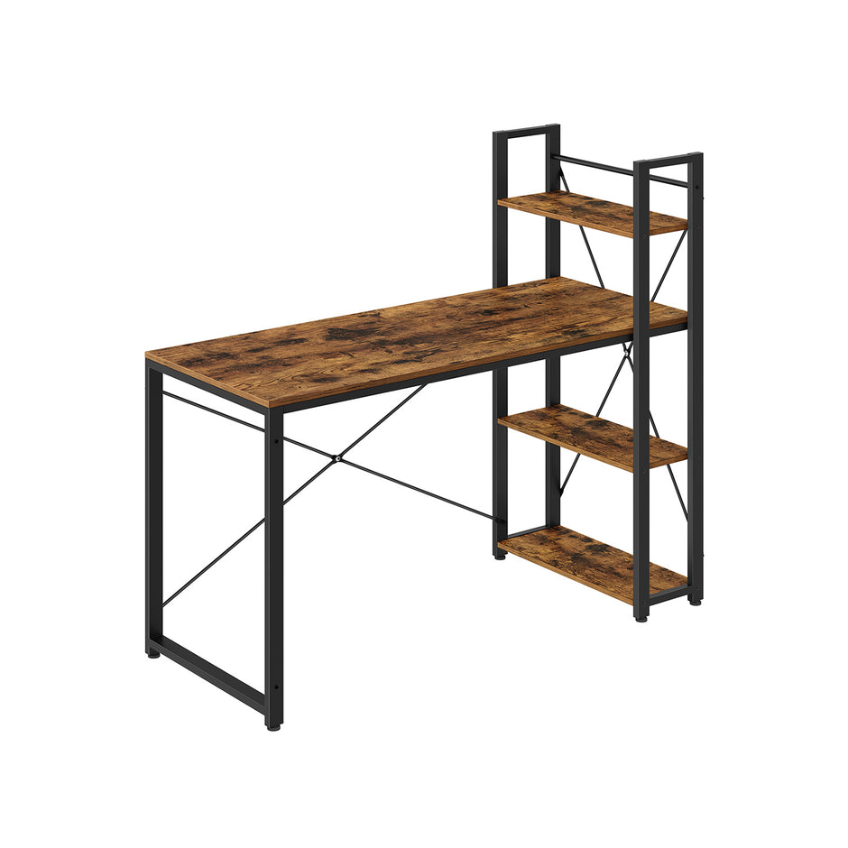 Bureau – 56 x 120 cm – Flexibel met planken – Vintage bruin-zwart