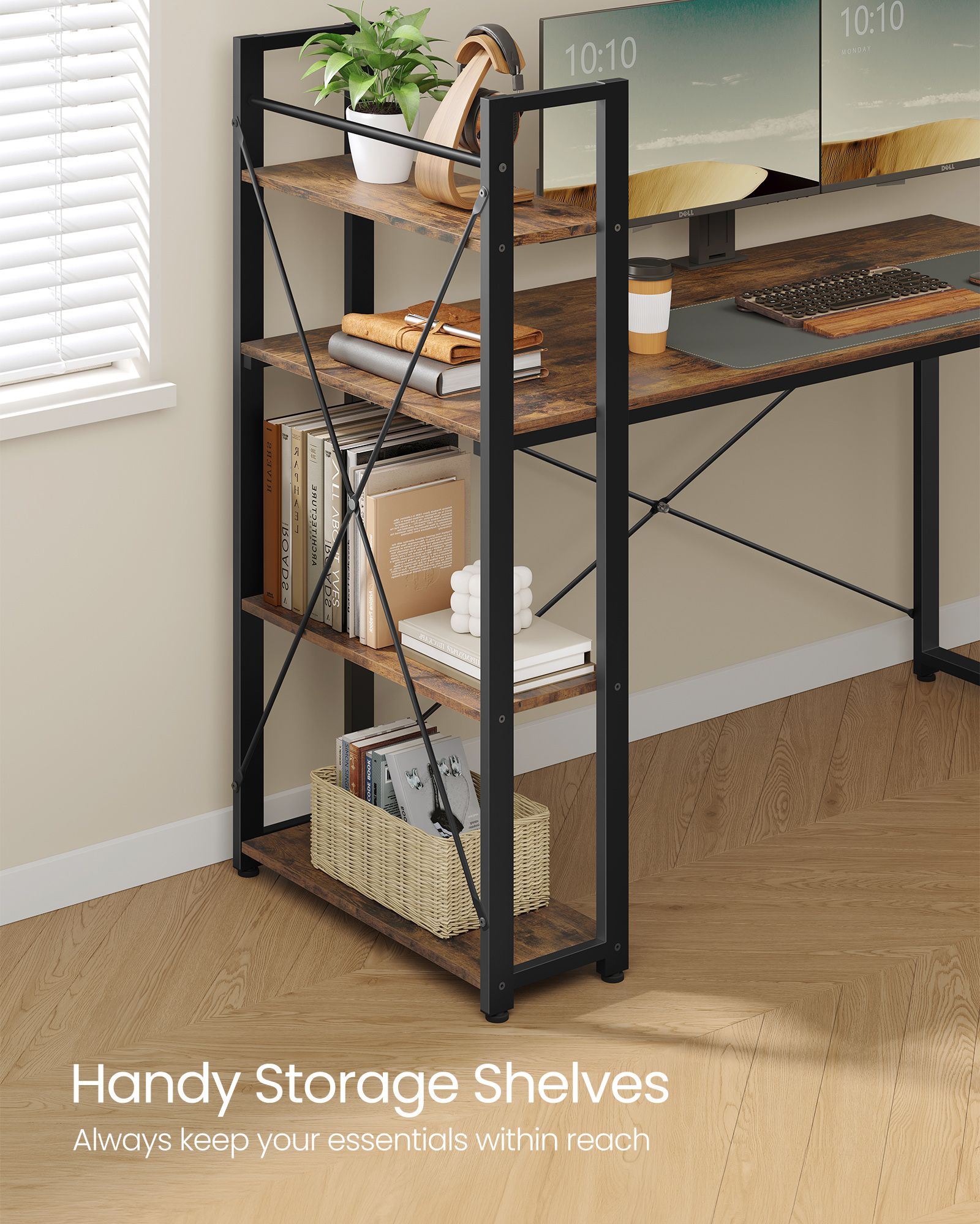 Computerbureau – met planken – vintage bruin-zwart