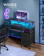 Bureau met lades en stopcontacten – ebbenhout zwart