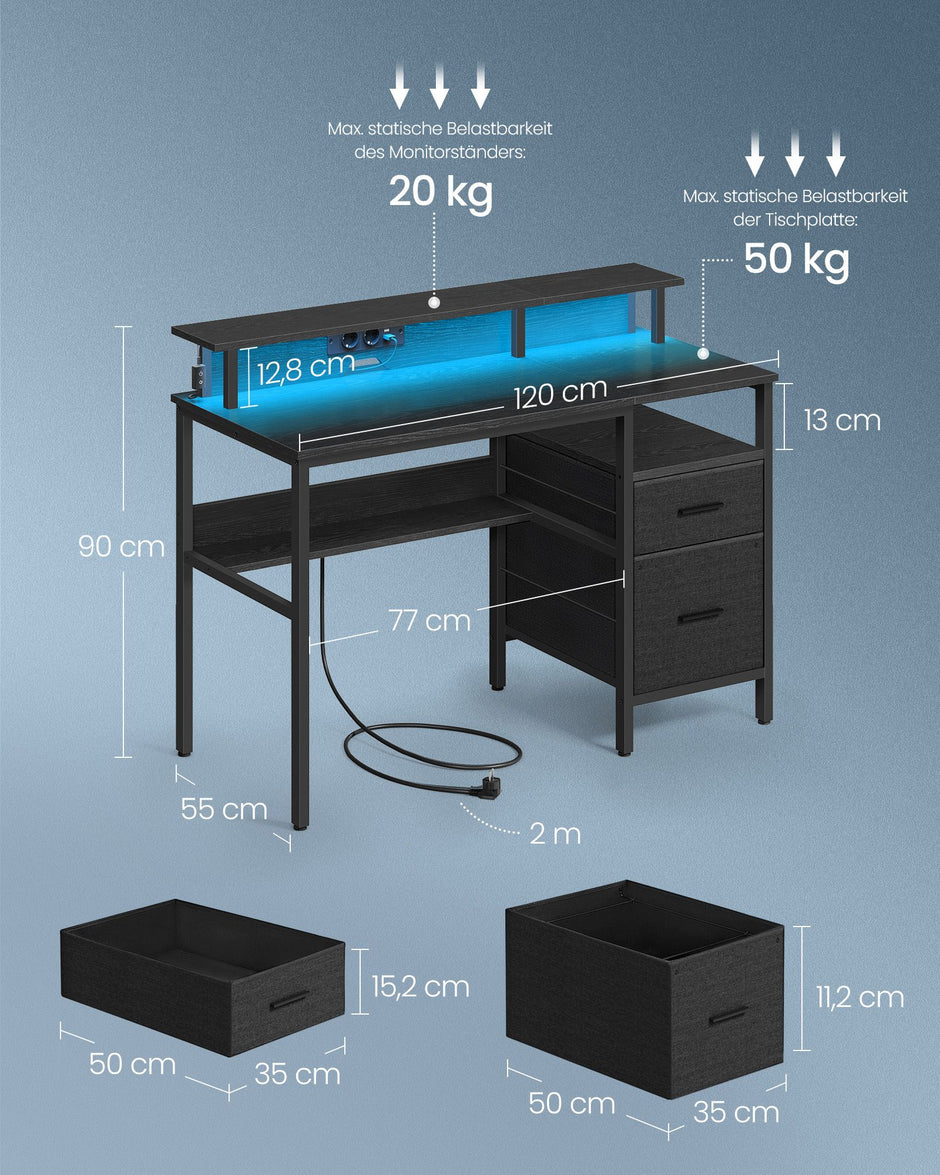 Bureau 94,5 x 65 cm – Vintage bruin – Lades – 2× stopcontacten – 2× USB-C