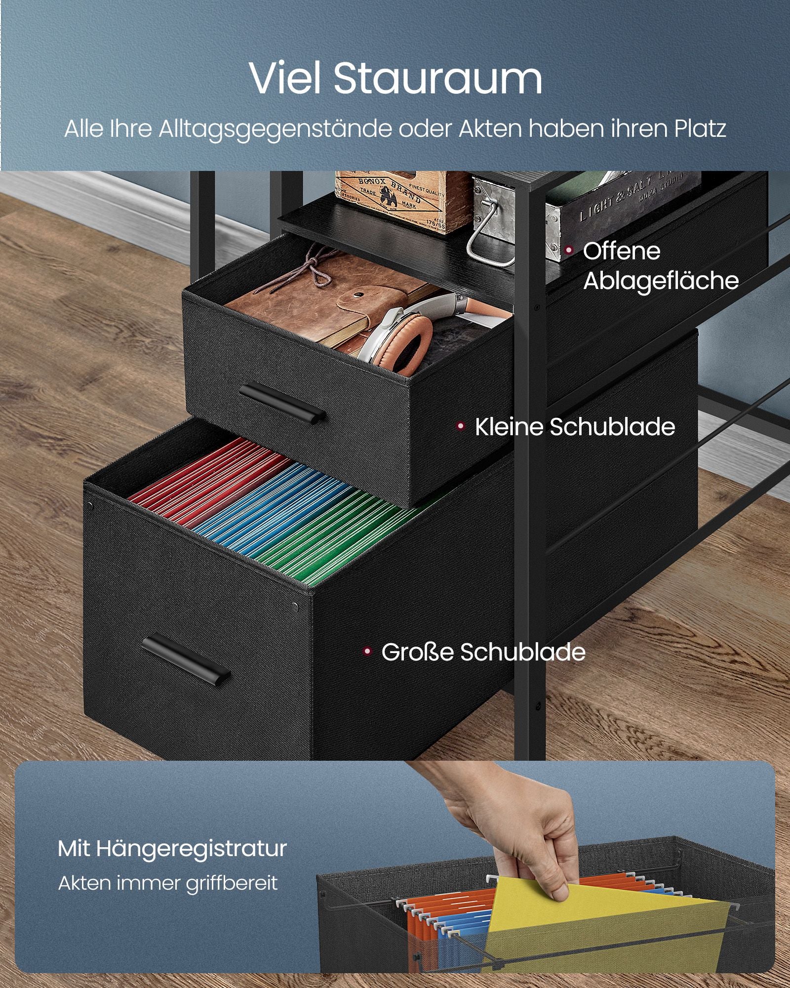 Bureau met lades en stopcontacten – ebbenhout zwart