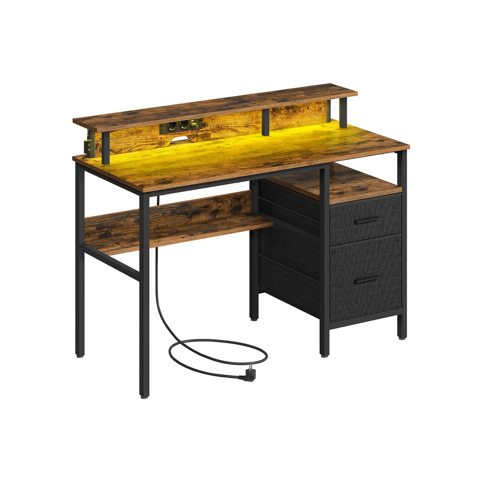 Bureau 94,5 x 65 cm – Vintage bruin – Lades – 2× stopcontacten – 2× USB-C