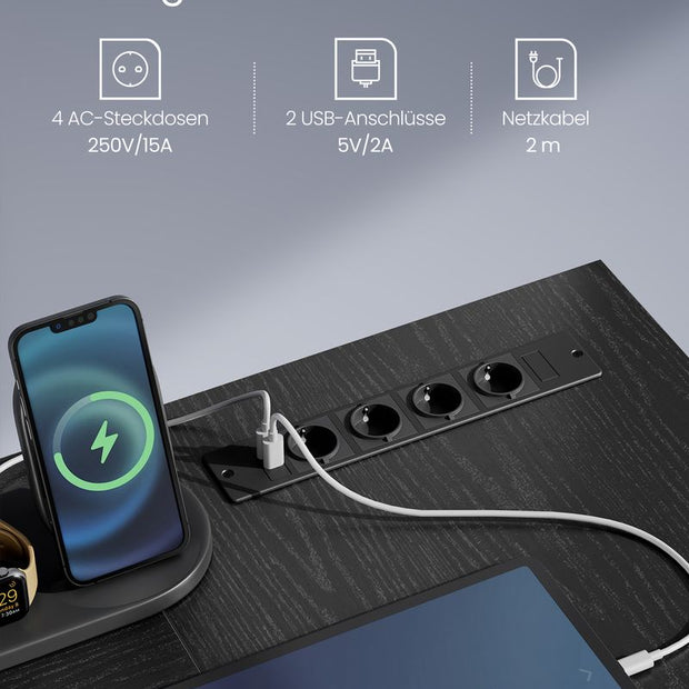 Hoekbureau – Met omkeerbare lades – 20 kleuren LED-verlichting – 4× stopcontacten – 2× USB-poorten