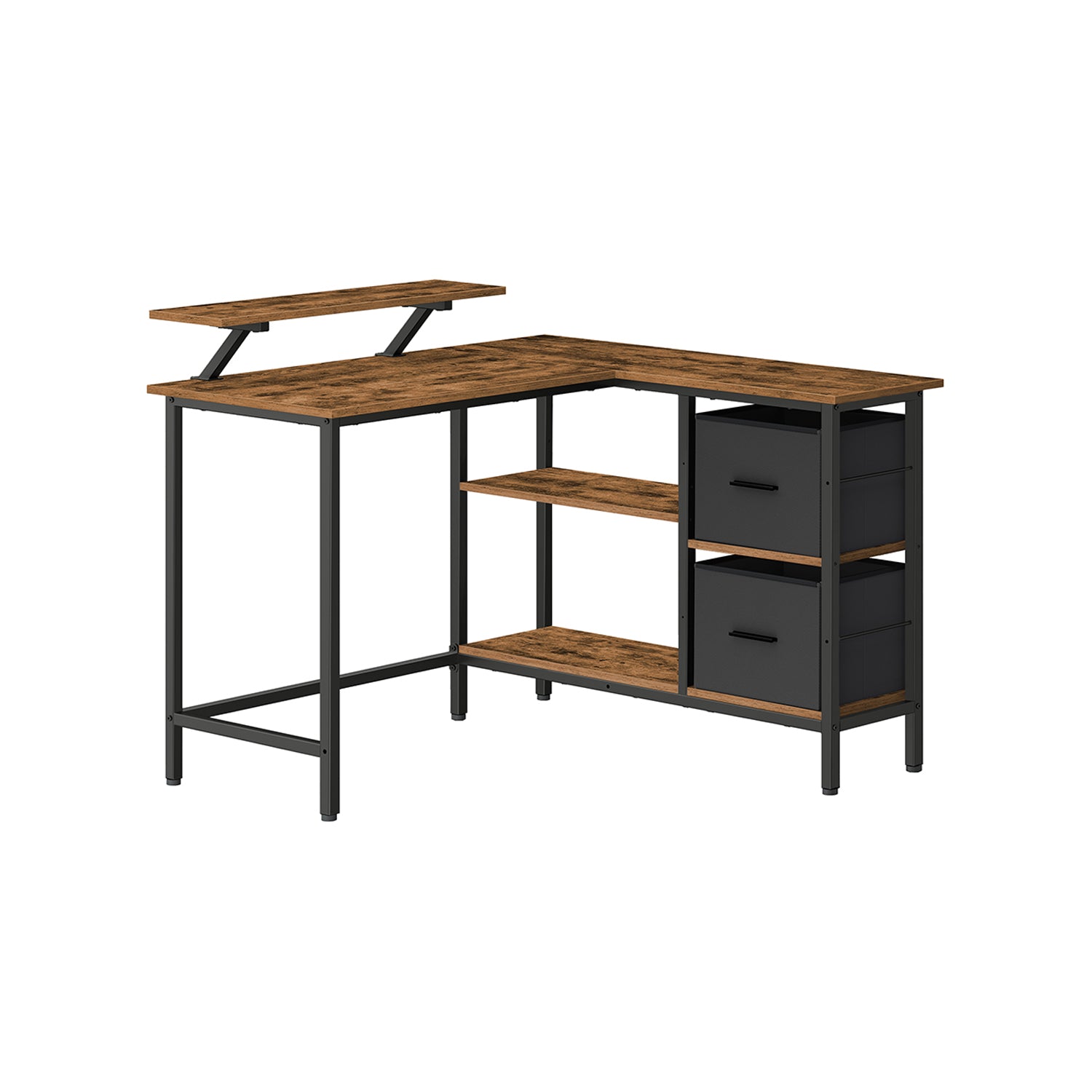 L-vormig bureau – met 2 lades – vintagebruin