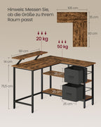 L-vormig bureau – met 2 lades – vintagebruin
