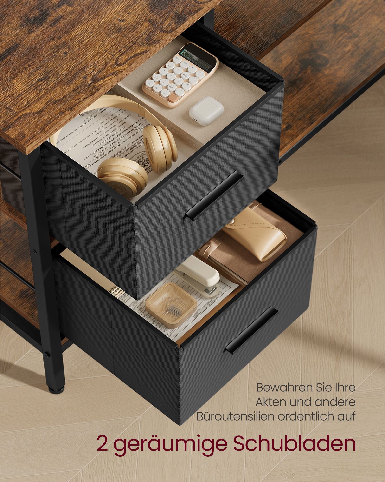 L-vormig bureau – met 2 lades – 135 × 105 cm