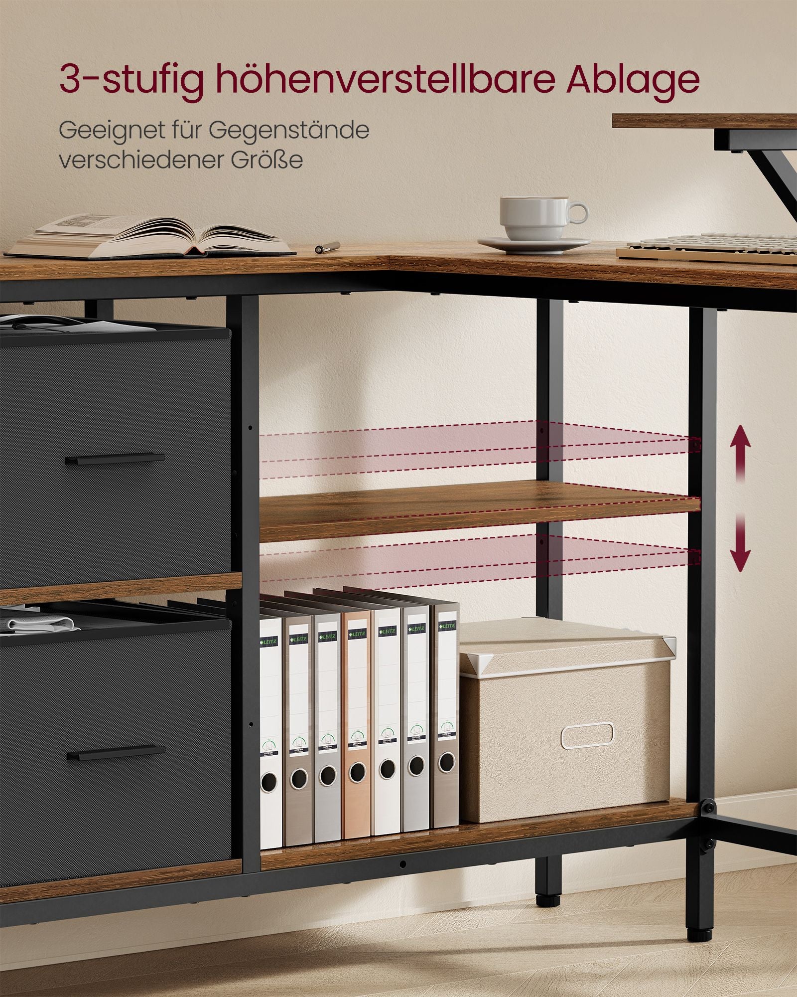 L-vormig bureau – met 2 lades – 135 × 105 cm