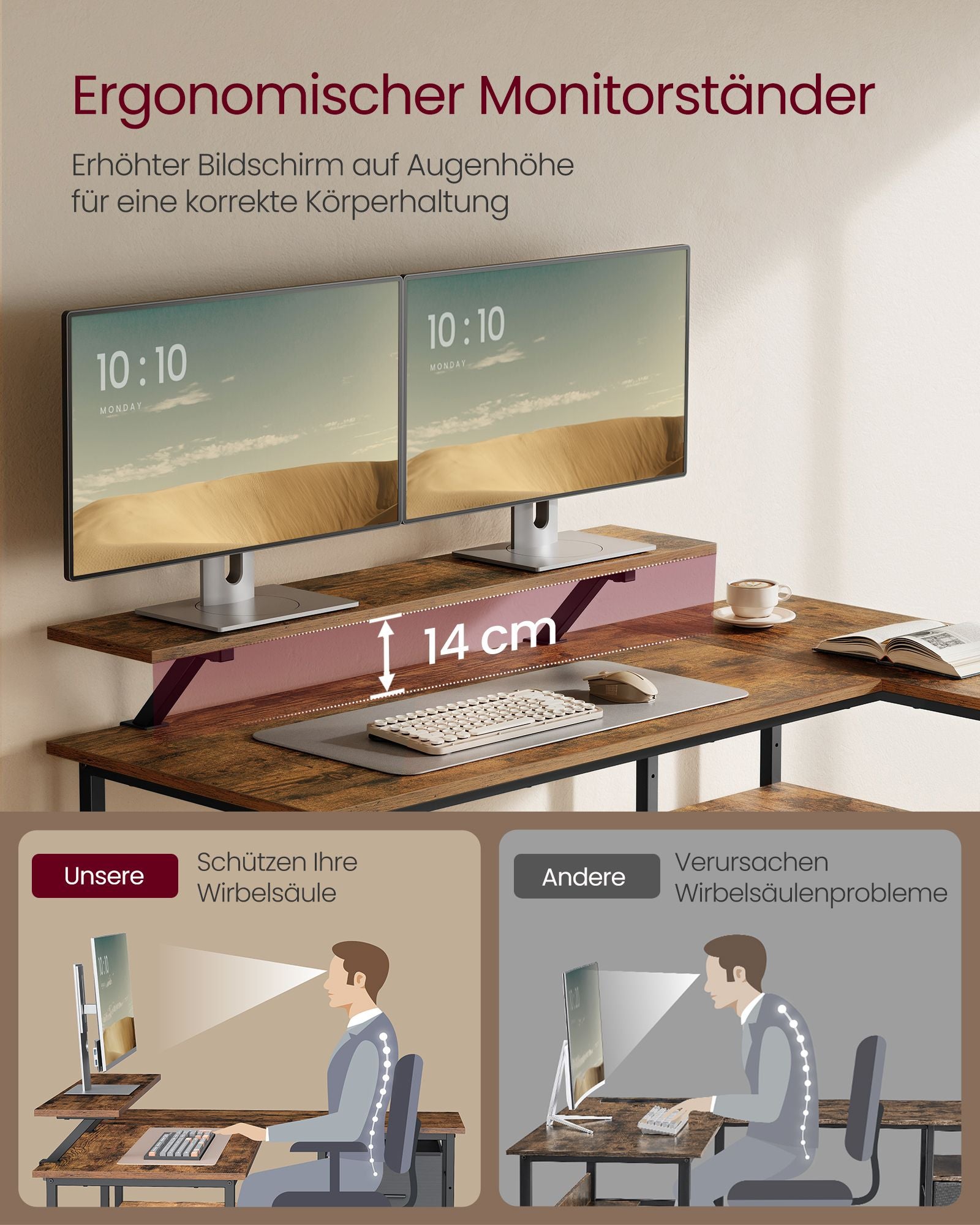 L-vormig bureau – met 2 lades – 135 × 105 cm