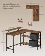 L-vormig bureau – met 2 lades – 135 × 105 cm