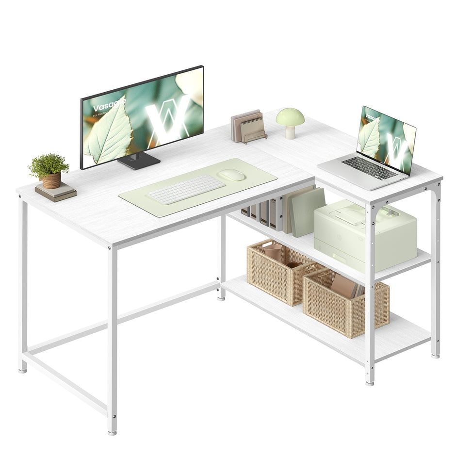 Hoekbureau - 110 x 80 x 76 cm - in hoogte verstelbare plank - esdoornwit - 50 kg maximaal draagvermogen tafelblad - 15 kg maximaal draagvermogen plank