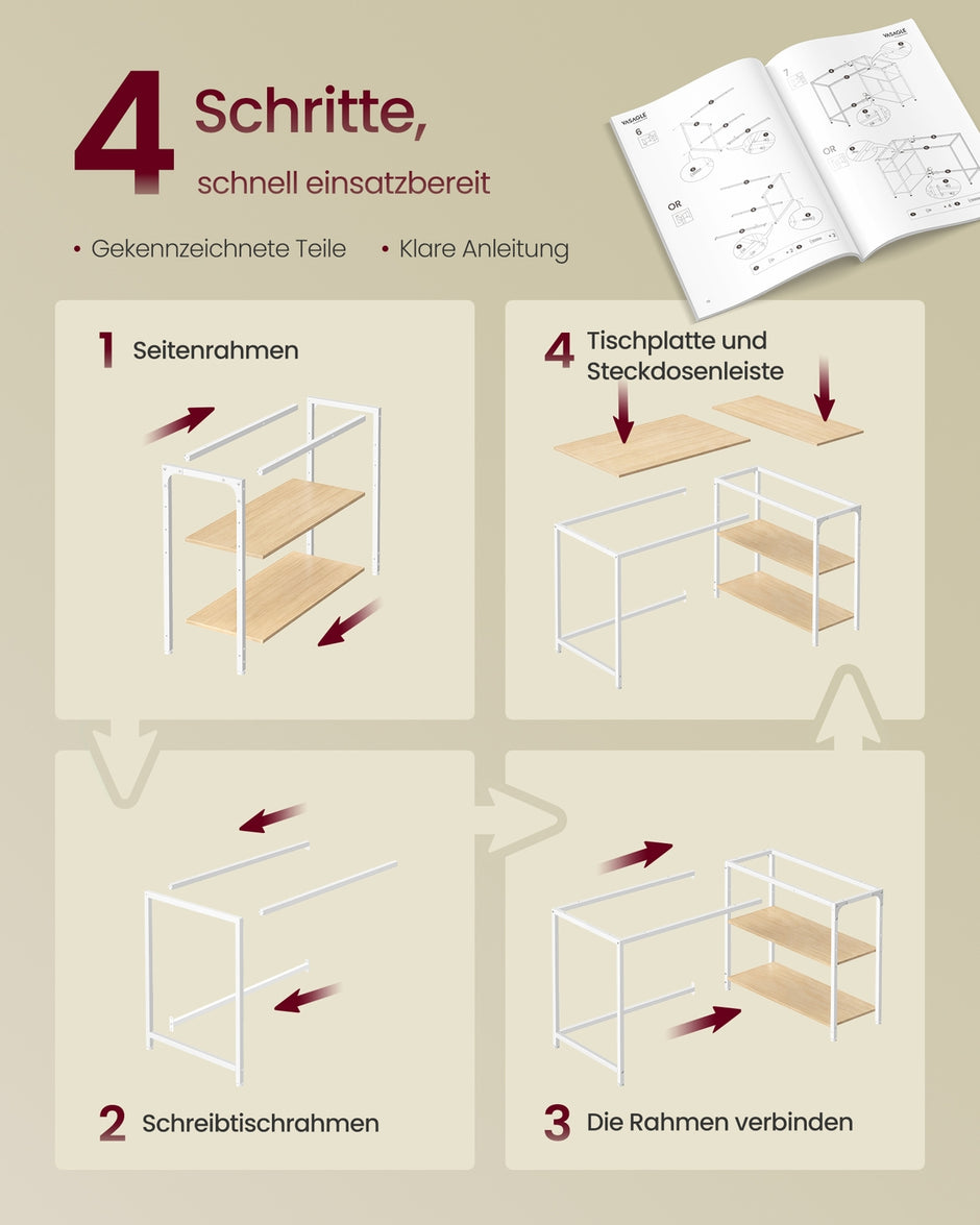 Hoekbureau L-vormig – 110 x 80 cm – Met Opbergplanken – Omkeerbaar – Eiken en Wit