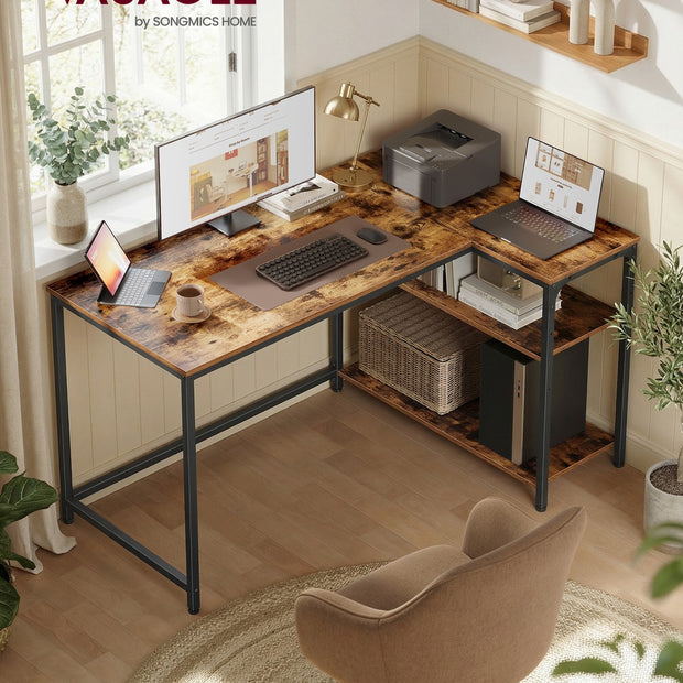 Hoekbureau - 120 x 80 x 76 cm - in hoogte verstelbare plank - vintage bruin - maximale belasting tafelblad 50 kg - maximale belasting per plank 15 kg