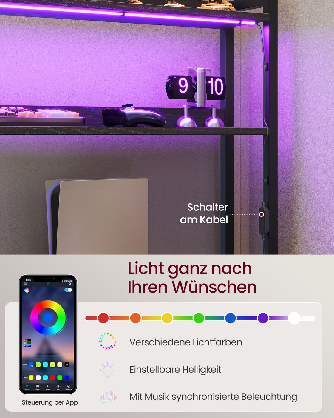 Hoekbureau - L-Vorm - Ledverlichting - Met Stopcontacten - Zwart