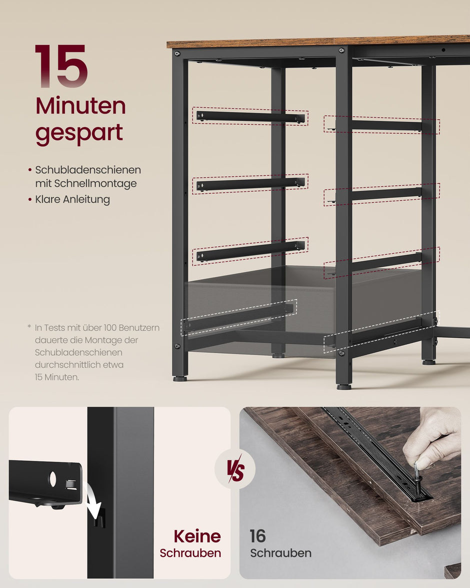 Hoekbureau L-Vorm – 160 x 80 cm – Stopcontacten en 2 USB – 4 Lades – Vintage Bruin en Zwart