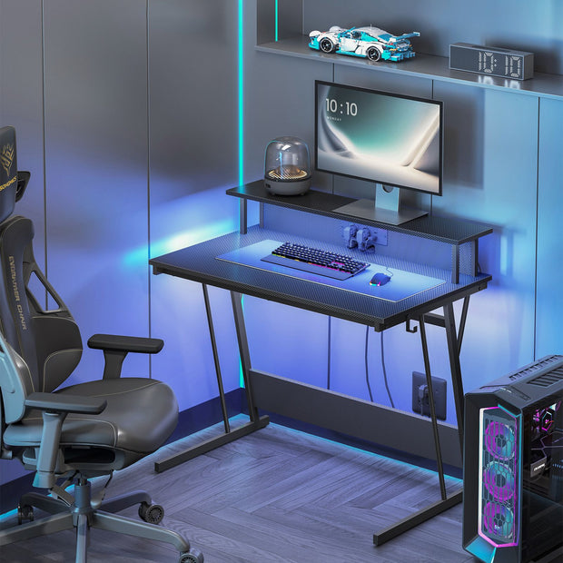 Bureau 60 x 120 cm – Ebbenhout zwart – Spaanplaat en staal – Met monitorstandaard