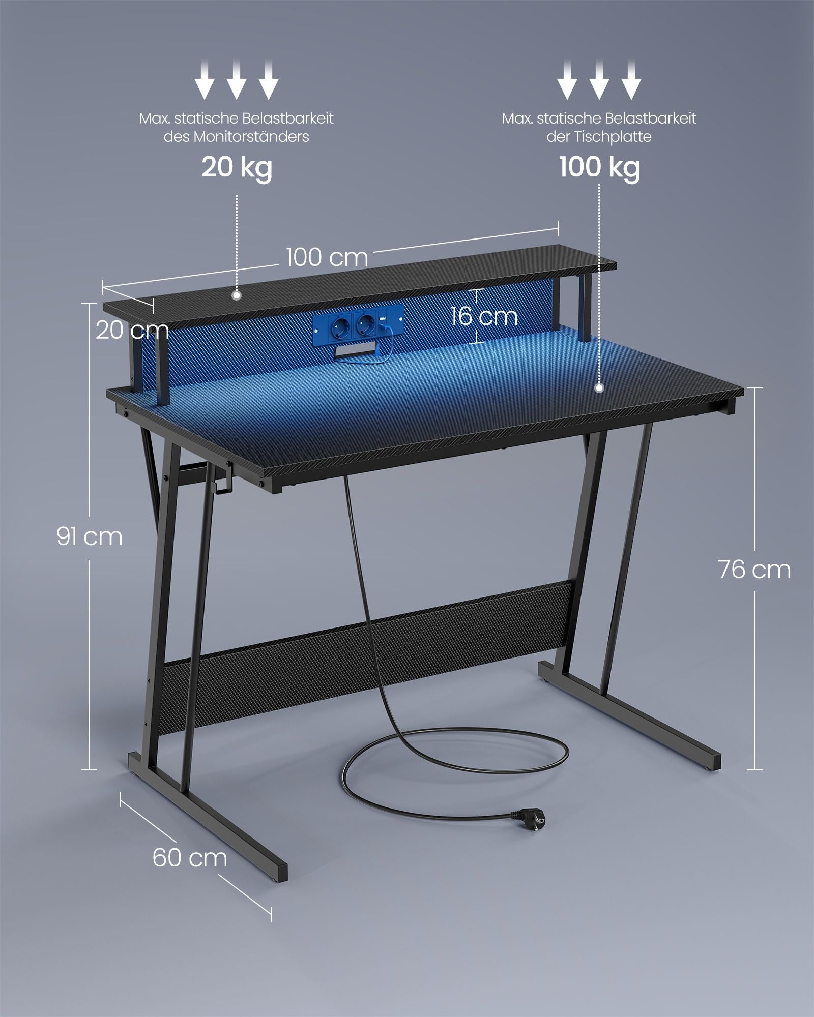 Bureau Met Stekkerdoos 60 X 120 X 76 Cm Roetzwart