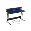 Game bureau – Geïntegreerde stekkerdoos – 2× USB – 2× stopcontacten – Sfeervolle LED-verlichting – Ergonomische monitorverhoger – Stalen frame