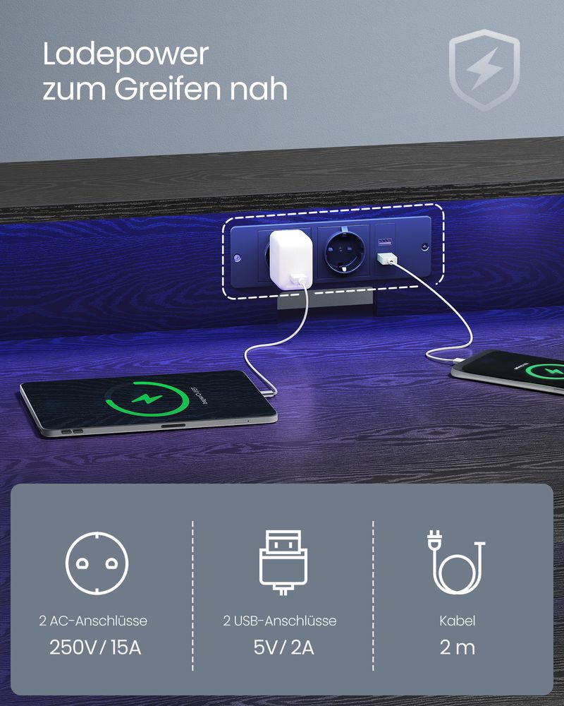 Game bureau – Geïntegreerde stekkerdoos – 2× USB – 2× stopcontacten – Sfeervolle LED-verlichting – Ergonomische monitorverhoger – Stalen frame