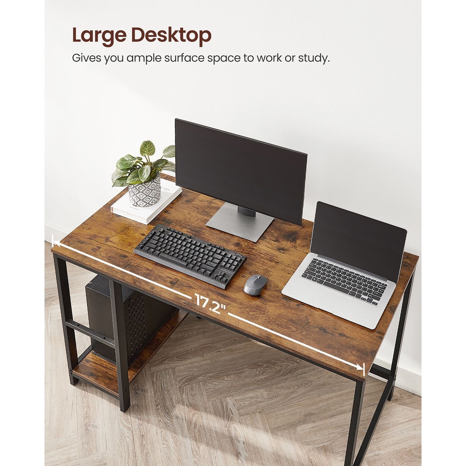 Bureau - PC-tafel met 2 legplanken - Links of rechts monteerbaar - 120 x 60 x 75 cm