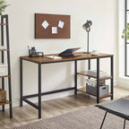 Computertafel – Bureau met 2 planken – Stalen frame – Bruin/Zwart