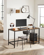 Computertafel – Bureau met 2 planken – Stalen frame – Bruin/Zwart