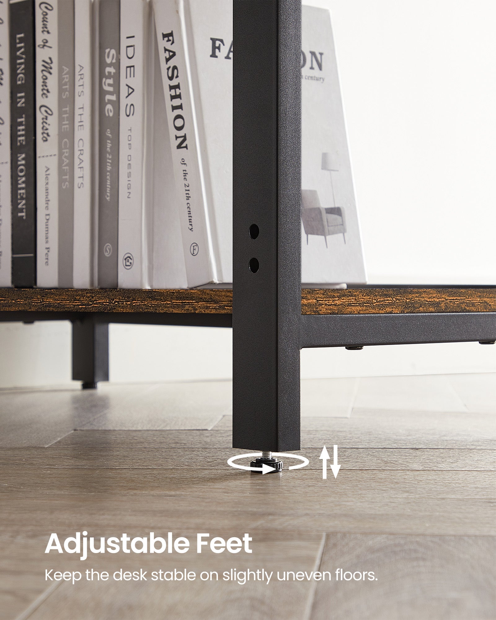 Computertafel – Bureau met 2 planken – Stalen frame – Bruin/Zwart