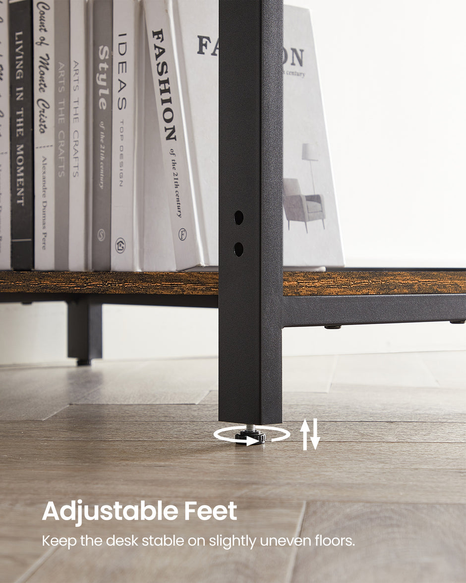 Bureau – Computertafel - 60 x 140 cm – Met flexibele opbergplanken – Stalen frame – Bruin/Zwart