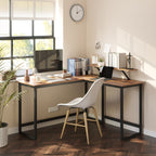 Hoekbureau – L-vormig met monitorbeugel – Vintage bruin, zwart