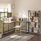 Hoekbureau – L-vormig met monitorbeugel – Vintage bruin, zwart