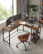 Hoekbureau - Computertafel in L-vorm - Industrieel ontwerp - Vintage bruin/zwart