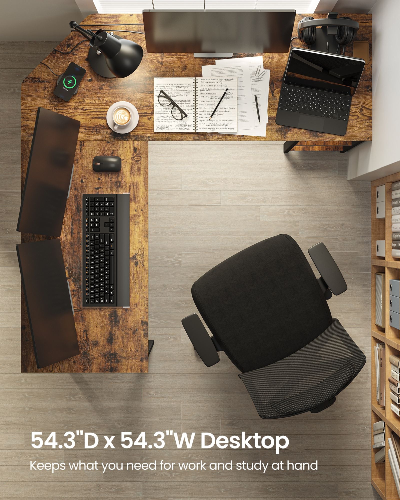 Hoekbureau - Computertafel in L-vorm - Industrieel ontwerp - Vintage bruin/zwart