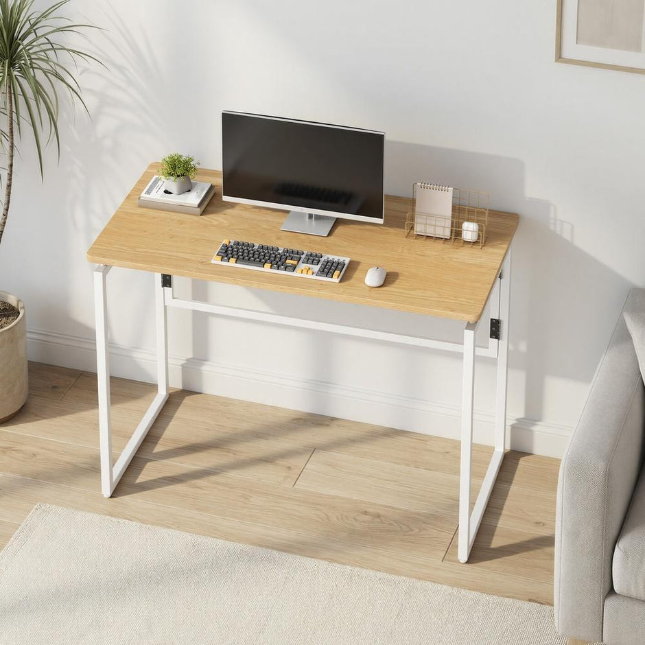 Opklapbaar Bureau - 100 x 50 cm - Afgeronde Hoeken - Ruimtebesparend - Eiken