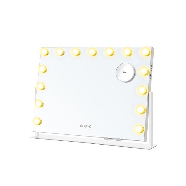 Kaptafel – Make-up Tafel  – Matwit – 5 Dimbare LED-lampen – Met spiegel – USB-aansluiting