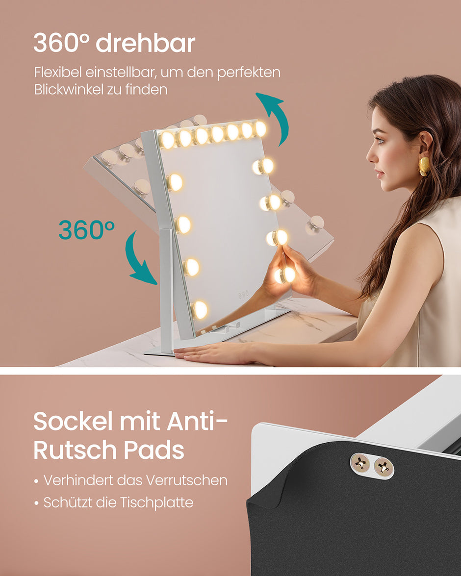 Kaptafel – Make-up Tafel  – Matwit – 5 Dimbare LED-lampen – Met spiegel – USB-aansluiting