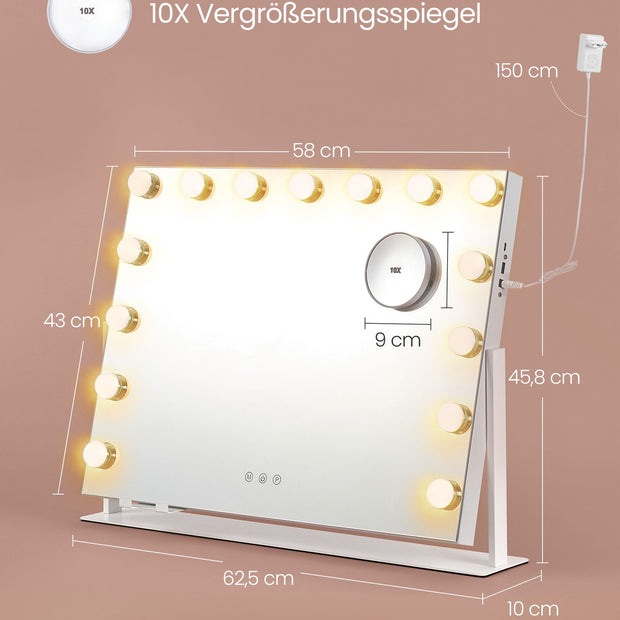 Make-upspiegel met LED-verlichting en touchbediening – mat wit