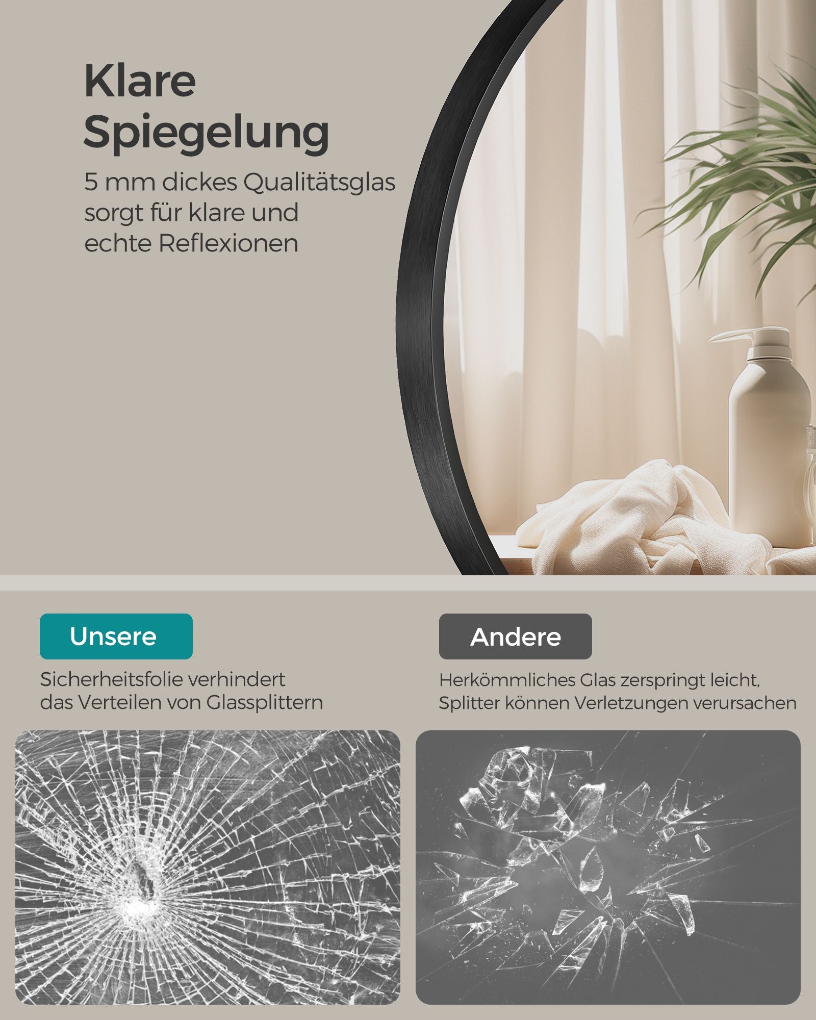 Badkamerspiegel – Ø 50 cm – metalen frame