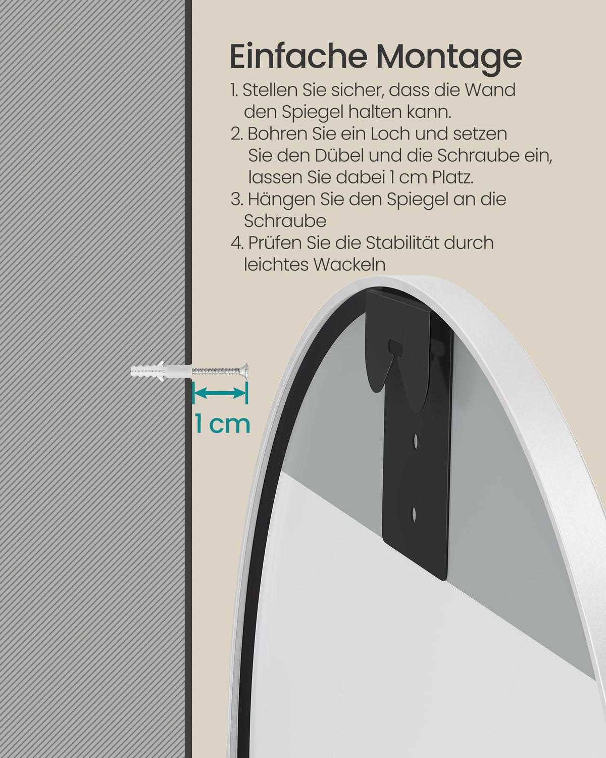 Ronde Wandspiegel – Ø 61 cm – Metalen Frame – Mat wit