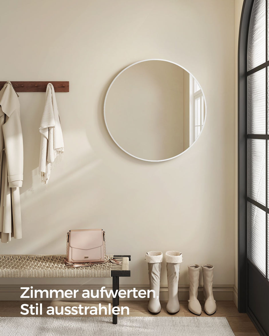 Ronde Wandspiegel – Ø 61 cm – Metalen Frame – Mat wit