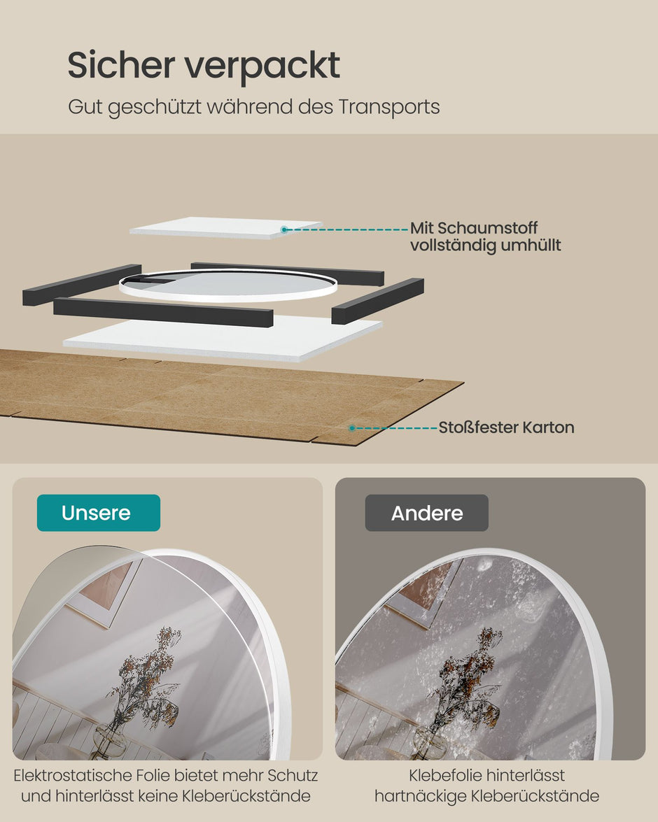 Ronde Wandspiegel – Ø 41 cm – Metalen Frame – Mat wit