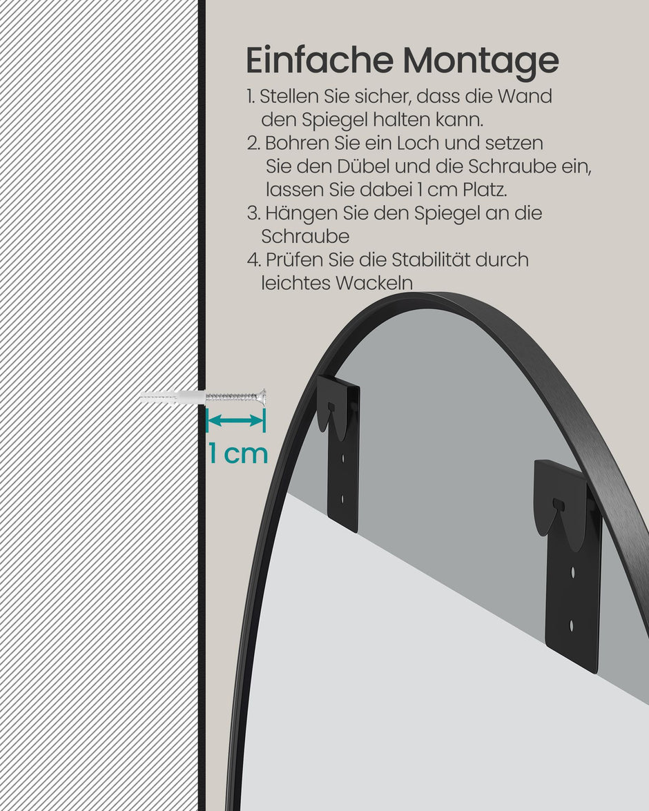 Ronde Wandspiegel – Ø 90 cm – Metalen Frame – Mat zwart