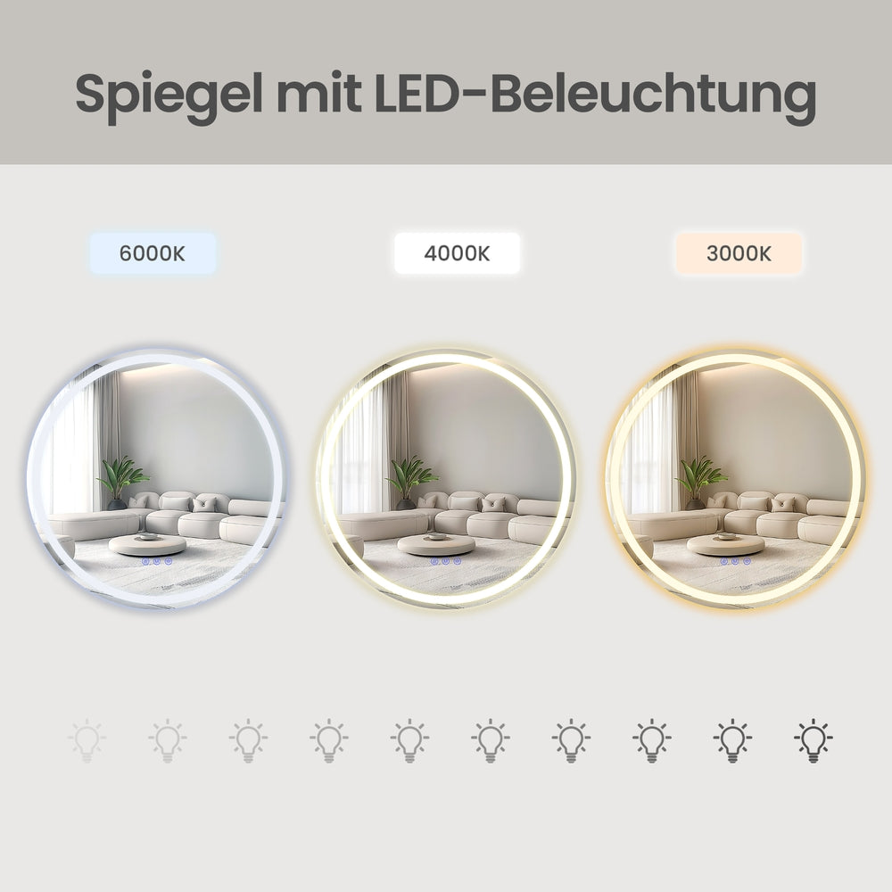 Ronde Badkamerspiegel - Met Ledverlichting - Dimbaar - 61 cm - Wit