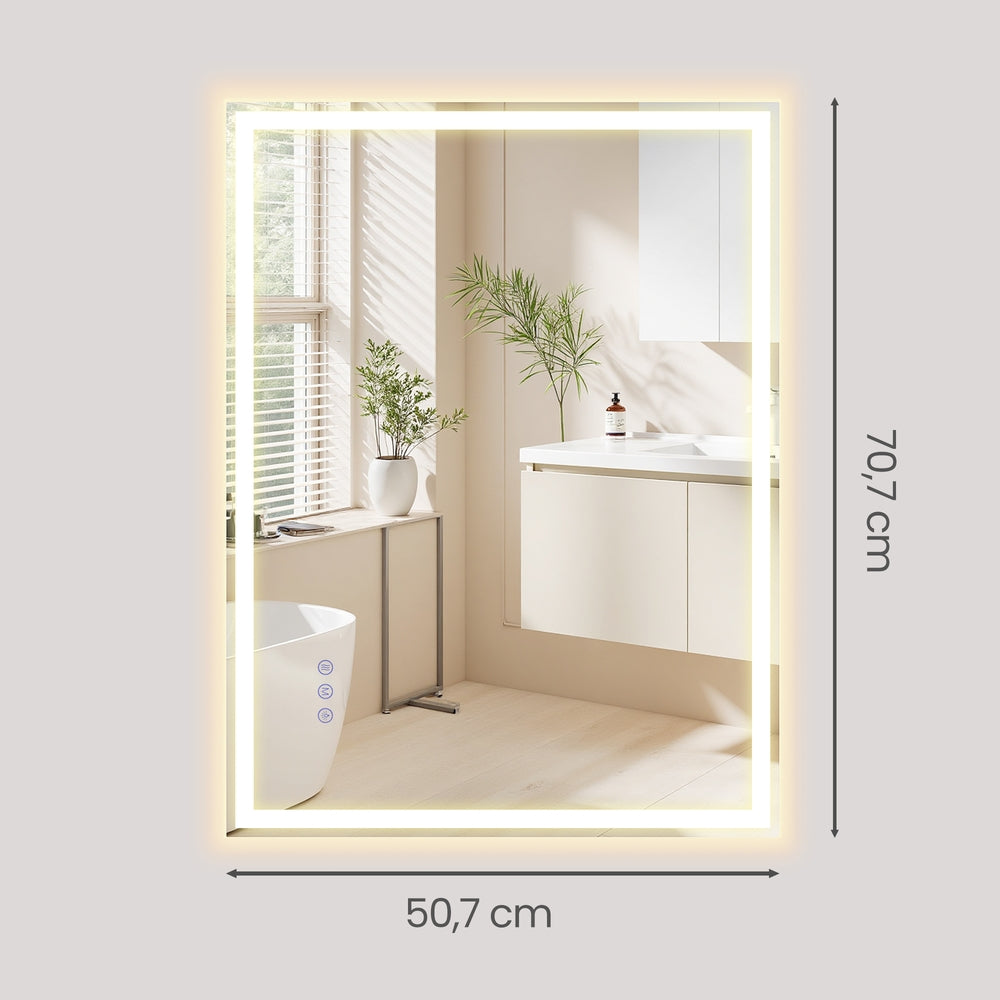 Badkamerspiegel - 70,7 x 50,7 cm - Wandspiegel met verlichting - Dimbaar - Wit - 3,8 kg