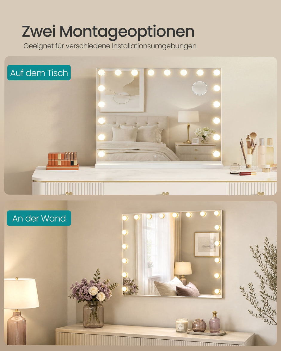 Make-upspiegel - Hollywood met Dimbare LED's - 10x Vergroting - Matwit - 62 x 80 x 5,7 cm