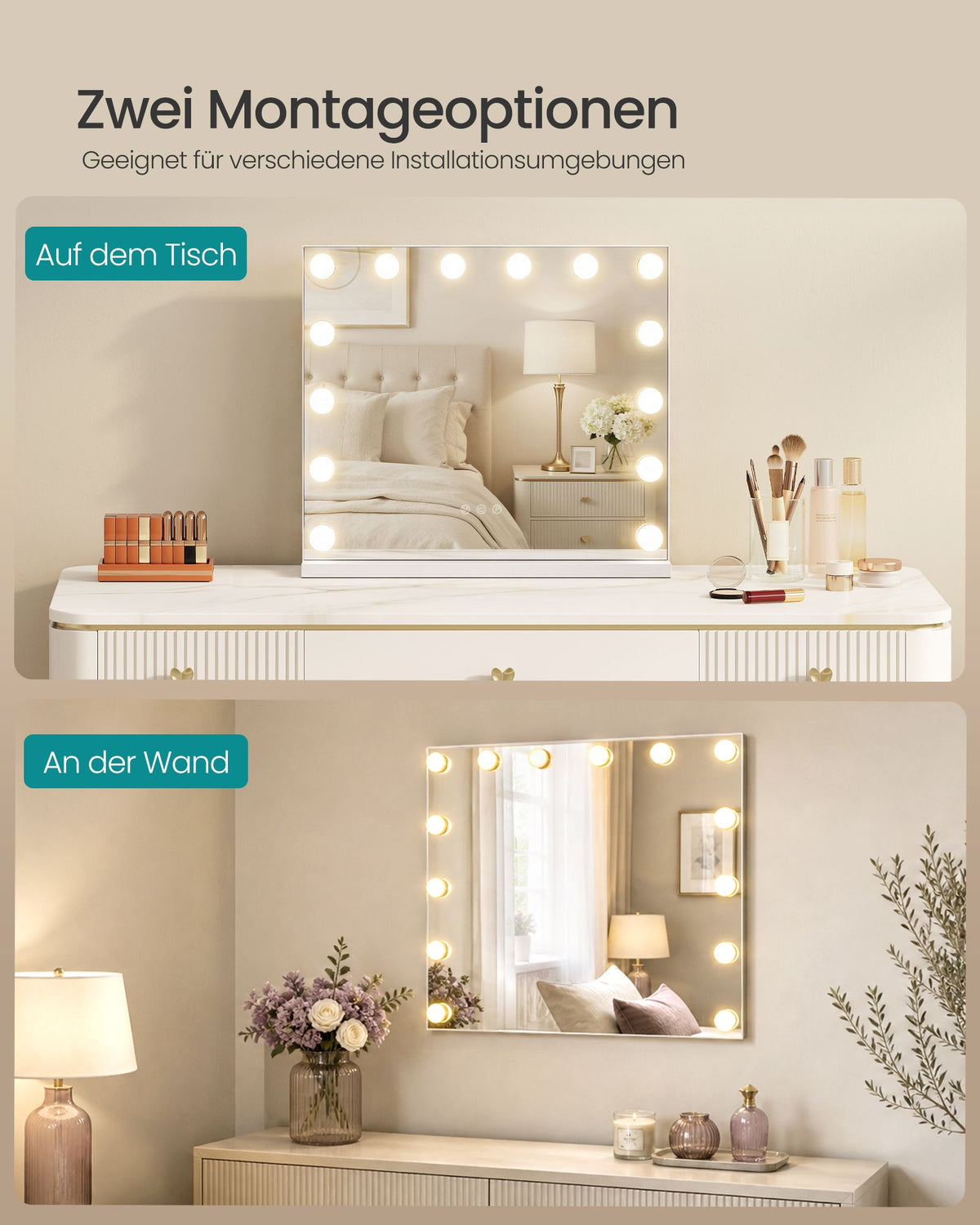 Make-upspiegel - Hollywood met Dimbare LED's - 10x Vergroting - Matwit - 44 x 50 x 5,7 cm